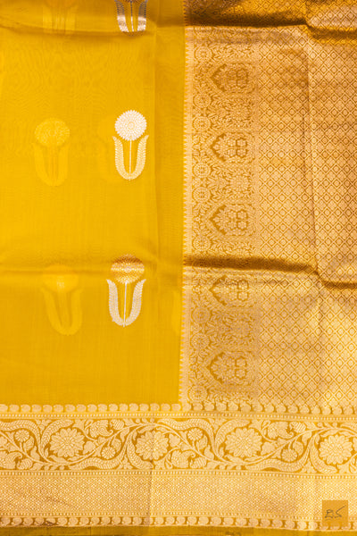 Yellow Banarasi Organza Handwoven Saree
