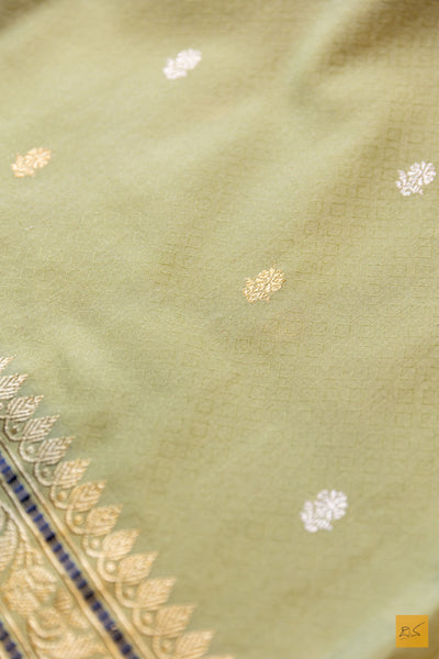 Adishkathi- Pastle Green Banarasi Pure Cotton Handwoven Saree