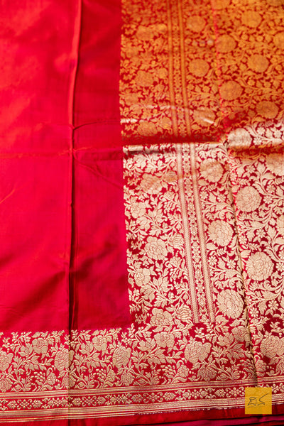 Pragna- Red Banarasi Satin Silk Handwoven Saree