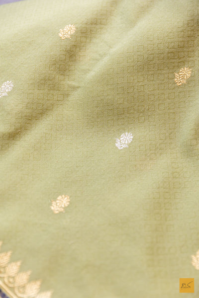Adishkathi- Pastle Green Banarasi Pure Cotton Handwoven Saree