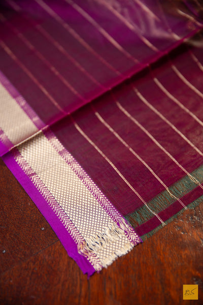 Shanthala- Purple Maheshwari Silk Cotton Handwoven Saree