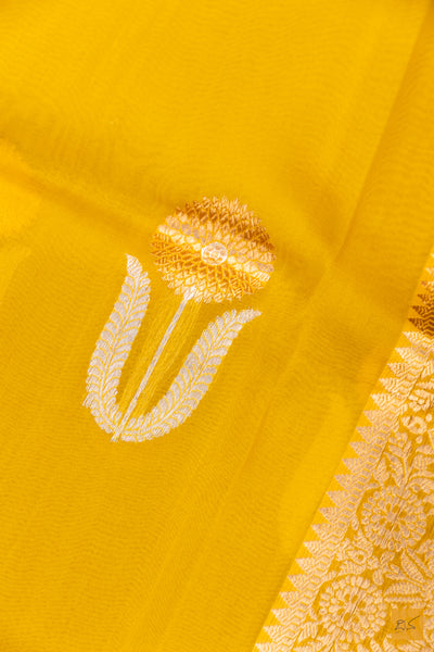 Yellow Banarasi Organza Handwoven Saree