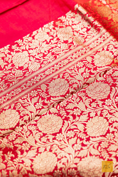 Pragna- Red Banarasi Satin Silk Handwoven Saree