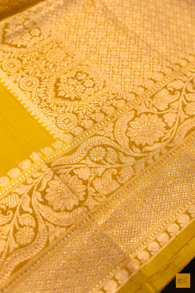 Yellow Banarasi Organza Handwoven Saree