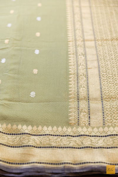 Adishkathi- Pastle Green Banarasi Pure Cotton Handwoven Saree