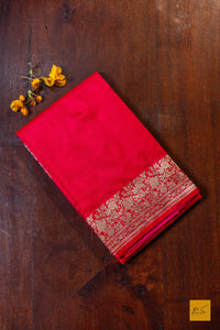 Pragna- Red Banarasi Satin Silk Handwoven Saree