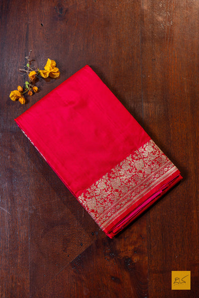 Pragna- Red Banarasi Satin Silk Handwoven Saree