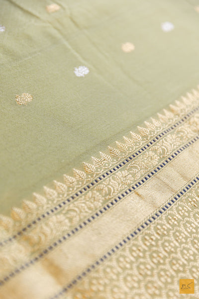 Adishkathi- Pastle Green Banarasi Pure Cotton Handwoven Saree
