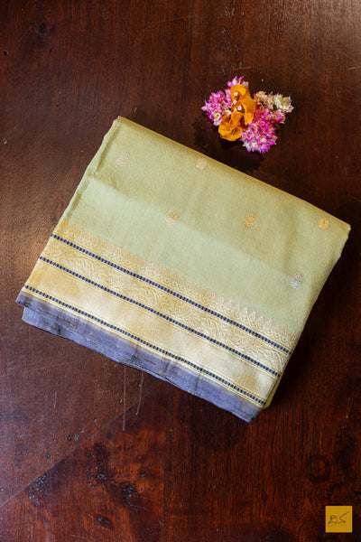 Adishkathi- Pastle Green Banarasi Pure Cotton Handwoven Saree