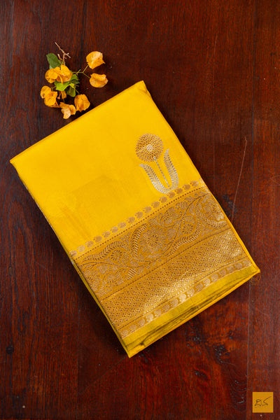 Yellow Banarasi Organza Handwoven Saree