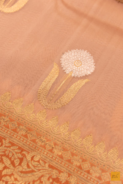 Peach Banarasi Organza Handwoven Saree