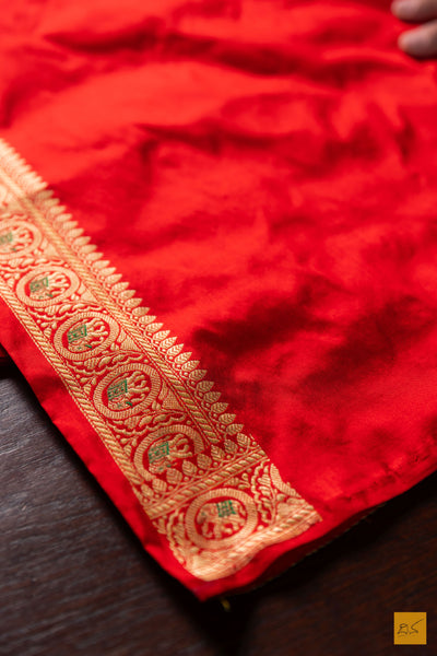 Maithili- Red Banarasi Katan Silk Handwoven Saree