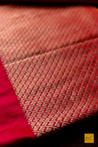 Pavana- Red Banarasi Satin Silk Handwoven Saree