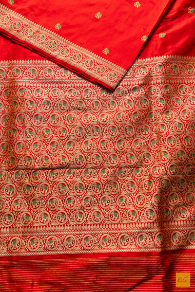 Maithili- Red Banarasi Katan Silk Handwoven Saree
