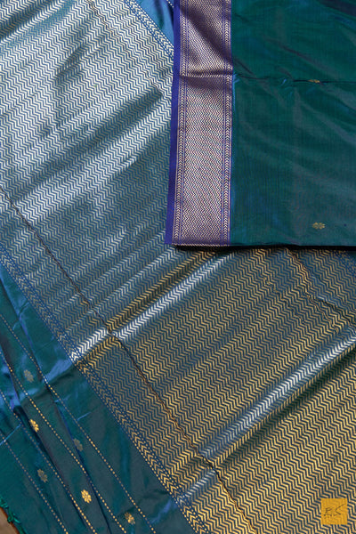Yamuna- Peacock Blue Maheshwari Pure Silk Handwoven Saree