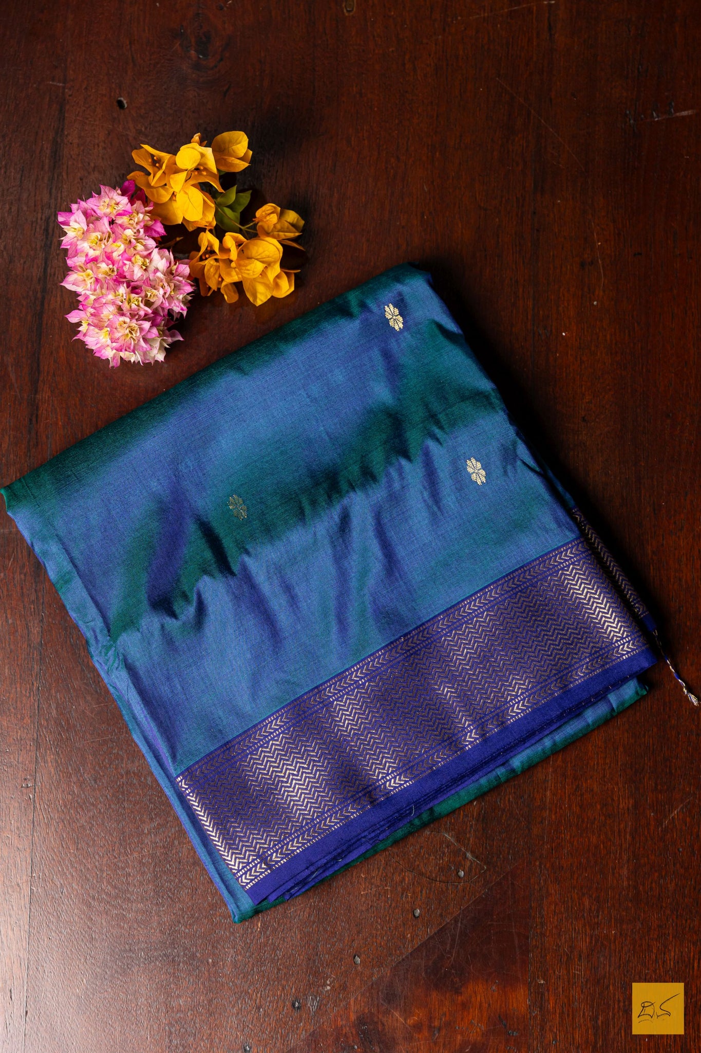 Yamuna- Peacock Blue Maheshwari Pure Silk Handwoven Saree