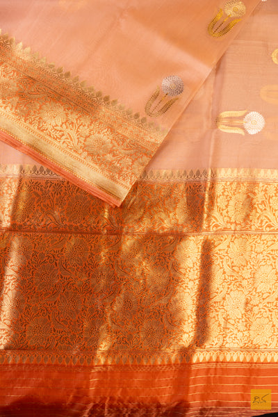 Peach Banarasi Organza Handwoven Saree