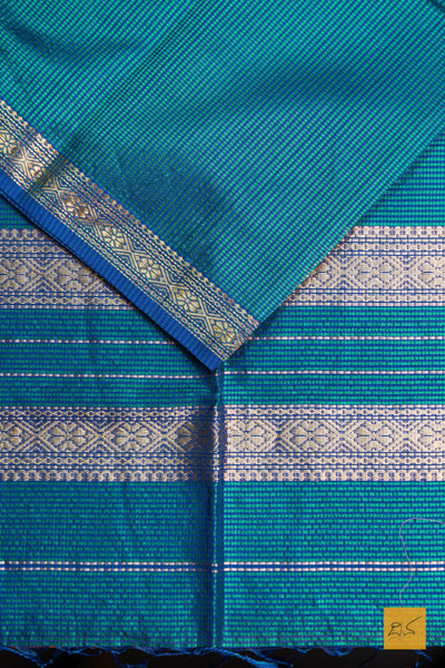Hemalatha- Blue Maheshwari Garbh Reshmi Handwoven Saree
