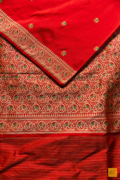 Maithili- Red Banarasi Katan Silk Handwoven Saree