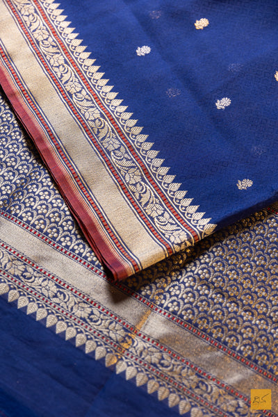 Prabha- Blue Banarasi Pure Cotton Handwoven Saree
