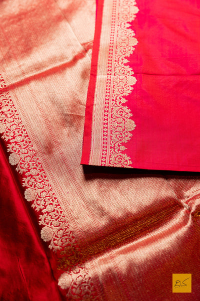 Pavana- Red Banarasi Satin Silk Handwoven Saree