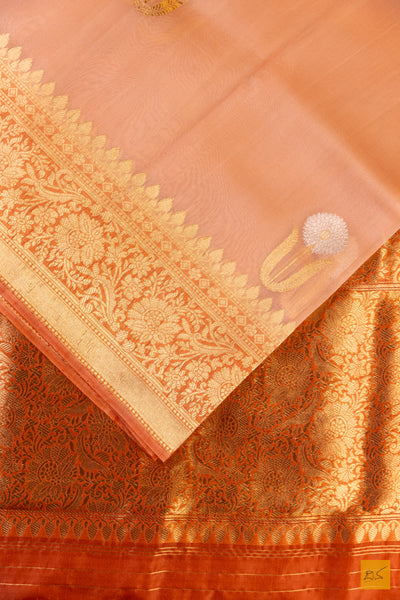 Peach Banarasi Organza Handwoven Saree