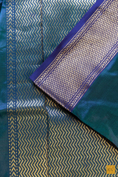 Yamuna- Peacock Blue Maheshwari Pure Silk Handwoven Saree