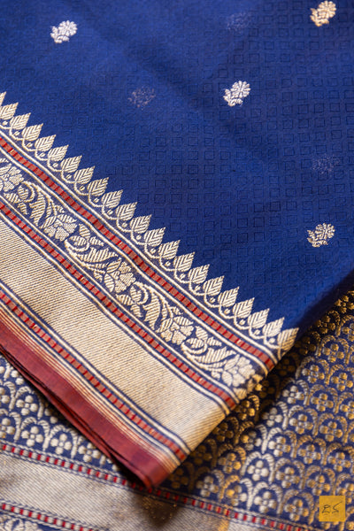 Prabha- Blue Banarasi Pure Cotton Handwoven Saree