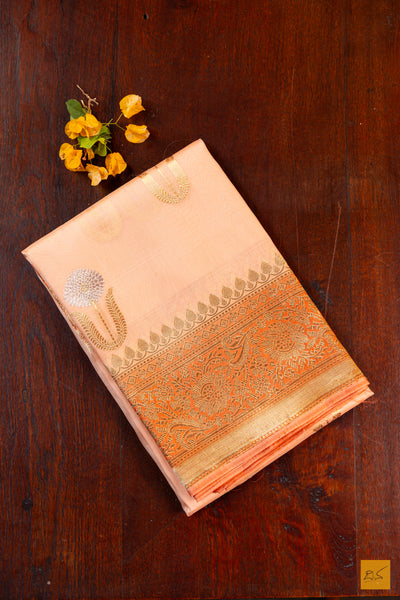 Peach Banarasi Organza Handwoven Saree