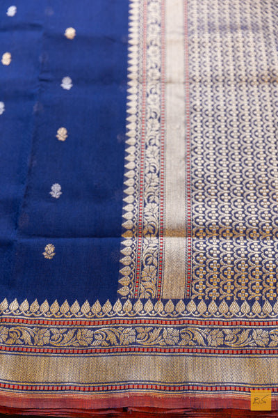 Prabha- Blue Banarasi Pure Cotton Handwoven Saree