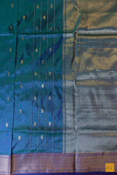 Yamuna- Peacock Blue Maheshwari Pure Silk Handwoven Saree