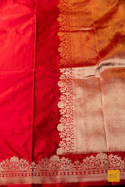 Pavana- Red Banarasi Satin Silk Handwoven Saree