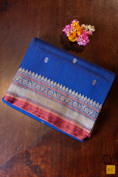 Prabha- Blue Banarasi Pure Cotton Handwoven Saree