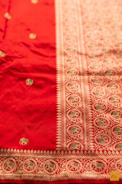Maithili- Red Banarasi Katan Silk Handwoven Saree