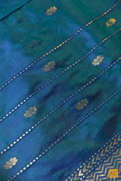Yamuna- Peacock Blue Maheshwari Pure Silk Handwoven Saree