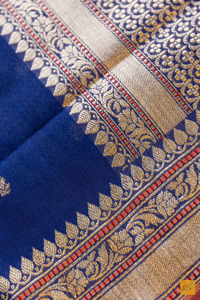 Prabha- Blue Banarasi Pure Cotton Handwoven Saree