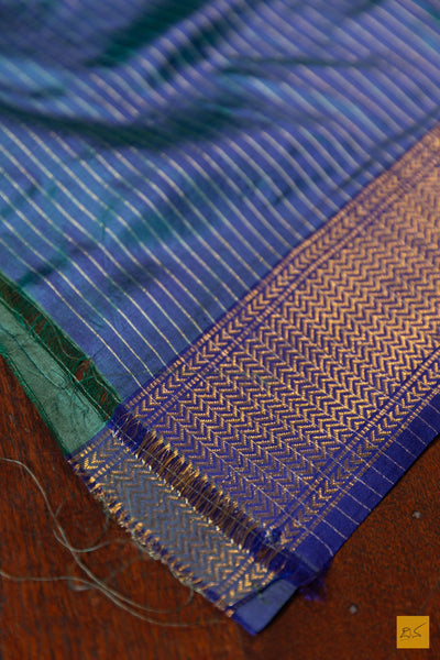 Yamuna- Peacock Blue Maheshwari Pure Silk Handwoven Saree