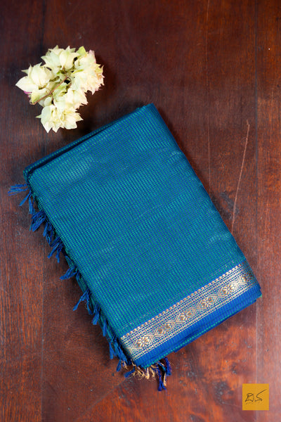 Hemalatha- Blue Maheshwari Garbh Reshmi Handwoven Saree