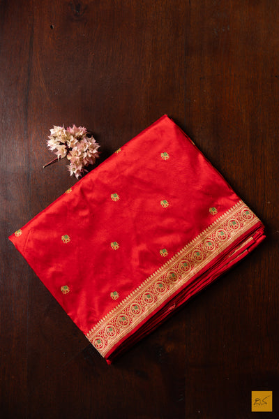 Maithili- Red Banarasi Katan Silk Handwoven Saree