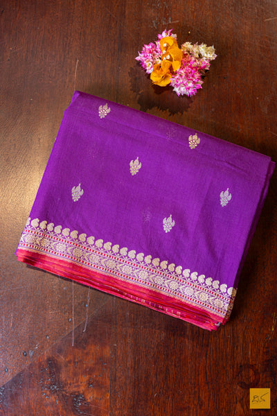 Urmila- Purple Banarasi Pure Cotton Handwoven Saree