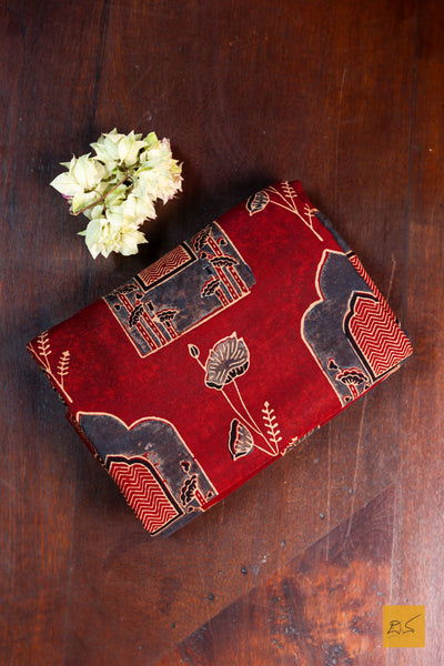 Saparya- Maroon Maheshwari Pure Cotton Ajrakh Handwoven Saree