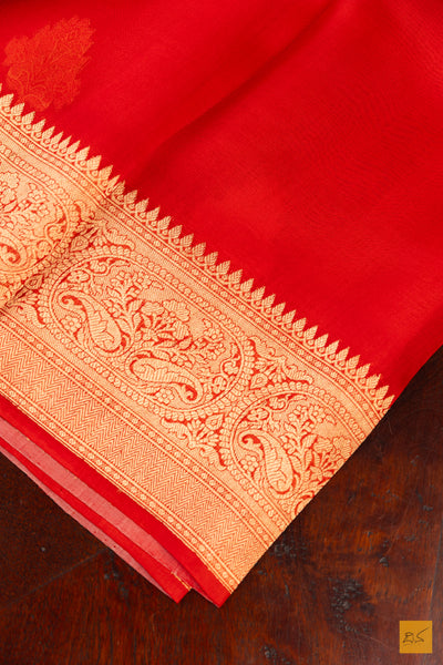 Pink Banarasi Organza Handwoven Saree