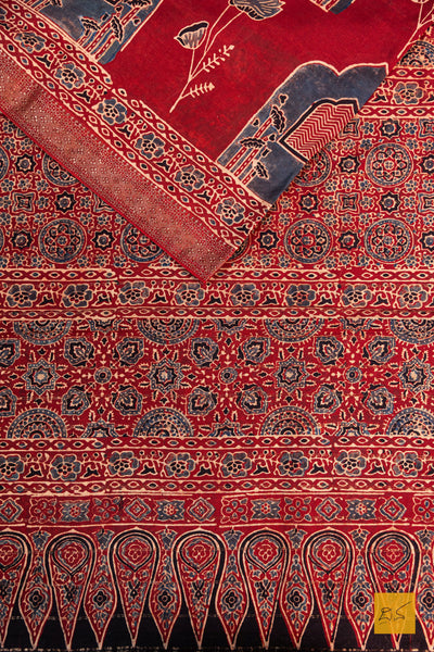 Saparya- Maroon Maheshwari Pure Cotton Ajrakh Handwoven Saree