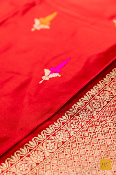 Priyankari- Red Banarasi Satin Silk Handwoven Saree