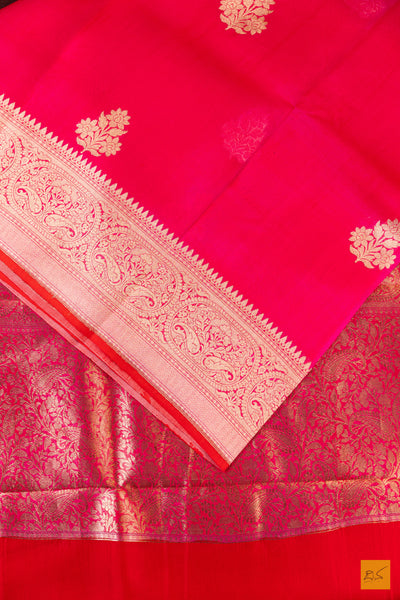 Pink Banarasi Organza Handwoven Saree