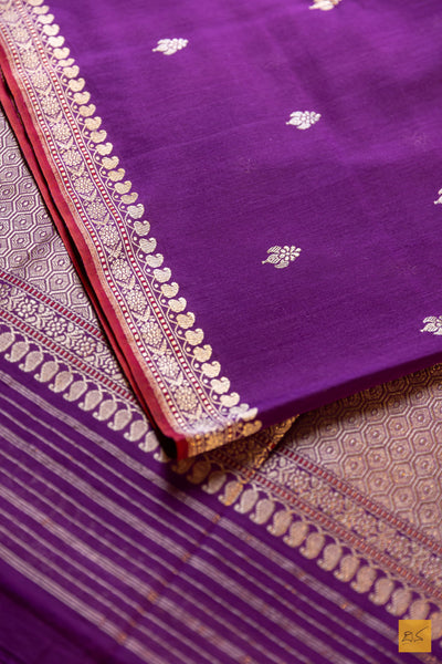 Urmila- Purple Banarasi Pure Cotton Handwoven Saree
