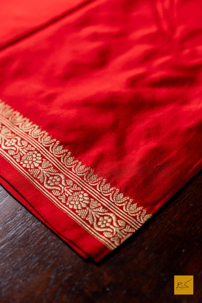 Priyankari- Red Banarasi Satin Silk Handwoven Saree