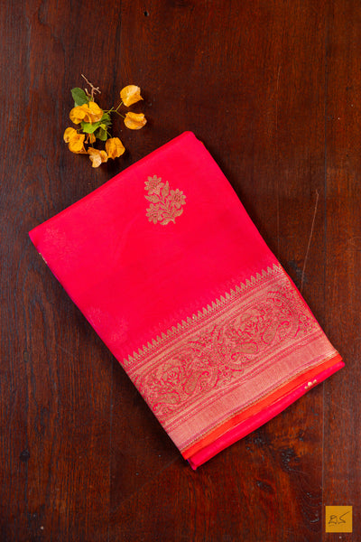 Pink Banarasi Organza Handwoven Saree
