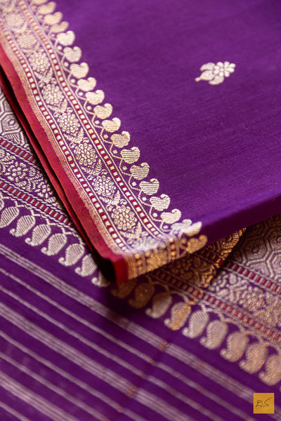 Urmila- Purple Banarasi Pure Cotton Handwoven Saree