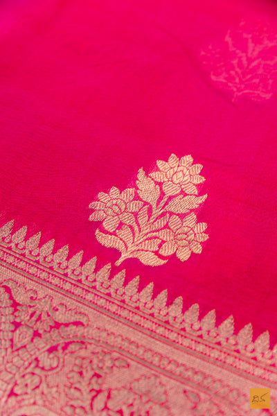 Pink Banarasi Organza Handwoven Saree